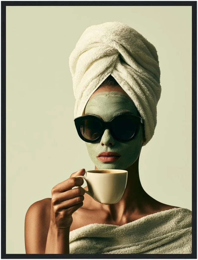 Frau mit Gesichtsmaske Kaffee Poster