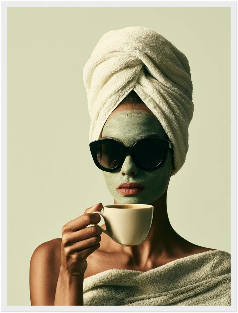 Frau mit Gesichtsmaske Kaffee Poster