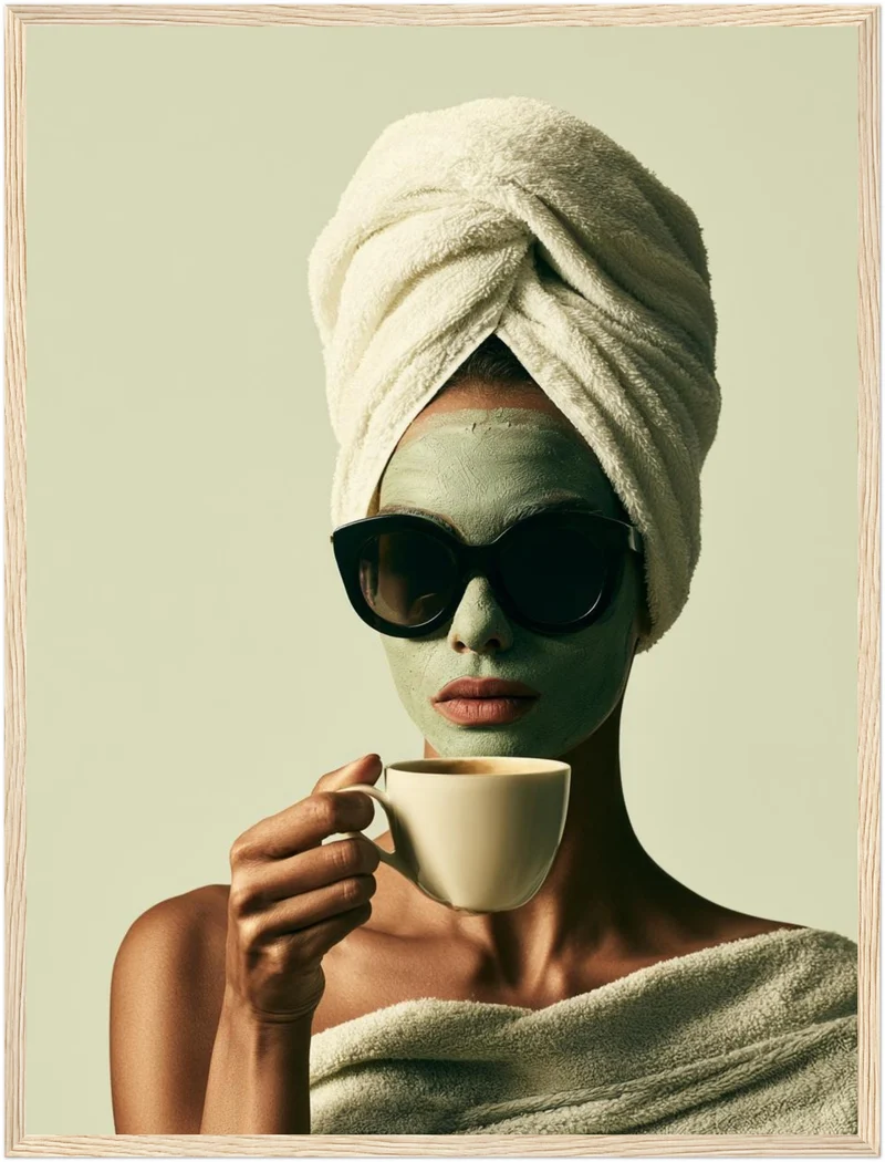 Frau mit Gesichtsmaske Kaffee Poster