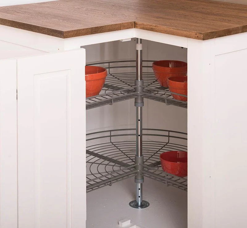 Kücheneckschrank mit Eichenarbeitsplatte - Eckrondell für Pfannen und Töpfe - Eckschrank