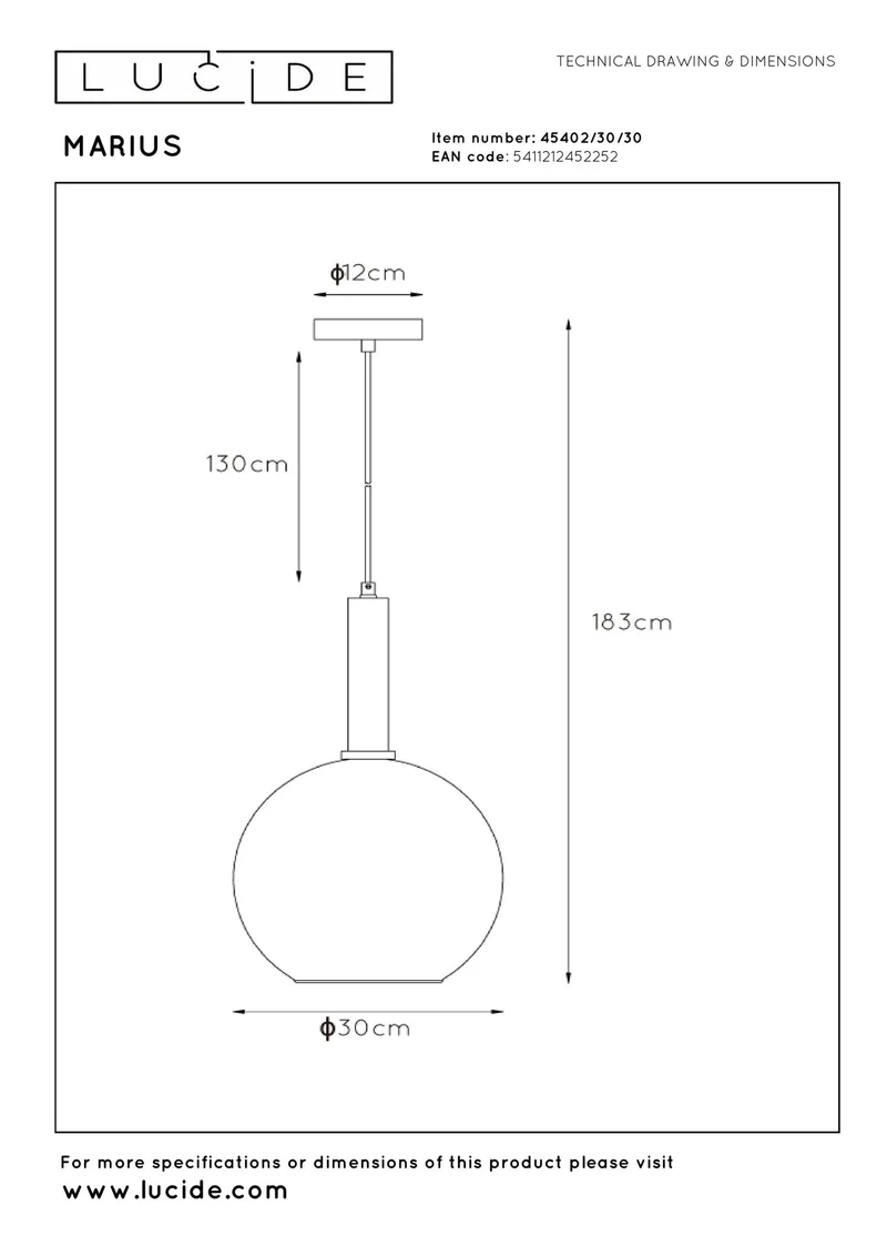 Pendelleuchte Marius mit Glasschirm