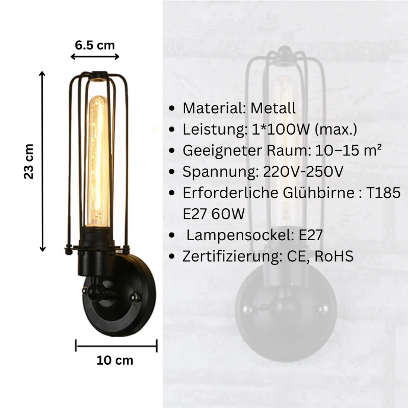 Wandleuchte innen Industrie Käfig E27 dimmbar Metall~3147