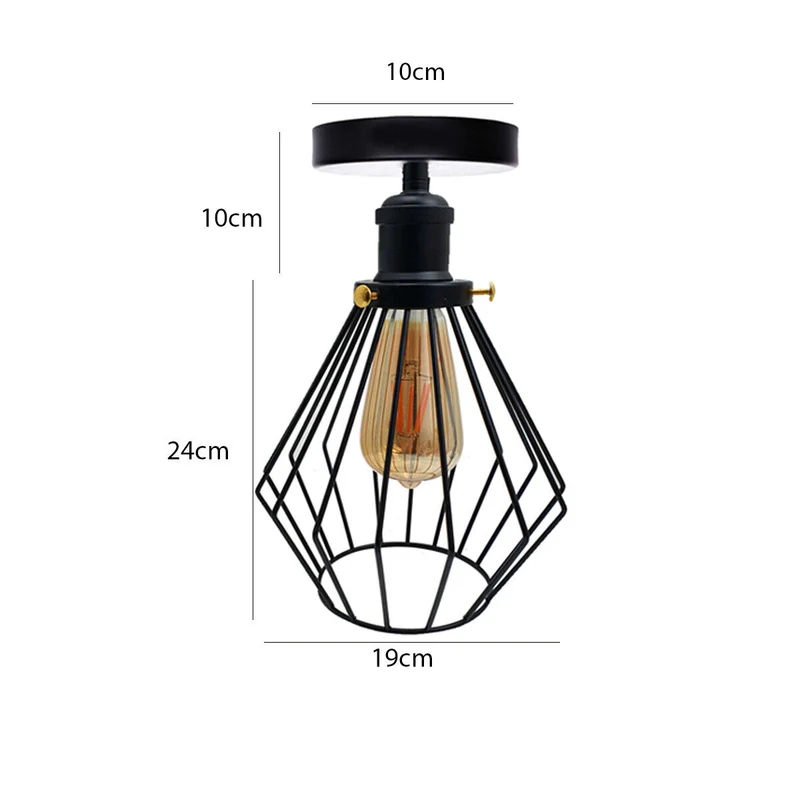 Retro Unterputz Deckenleuchte Schwarz | Industrie Diamant Käfiglampe Ø 19cm~3331