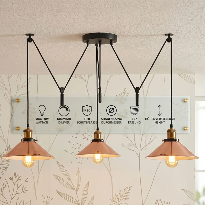 3-flammige Spinnenlampe – Dezentrale Vintage Industrie Hängelampe | Ø22cm | E27 ~3332