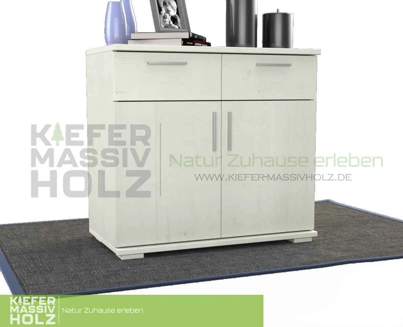 Nobis Kommode Massivholz aus 100% Bio Kiefer | 2-Türig mit 2 Schubladen für stilvolles Wohnen