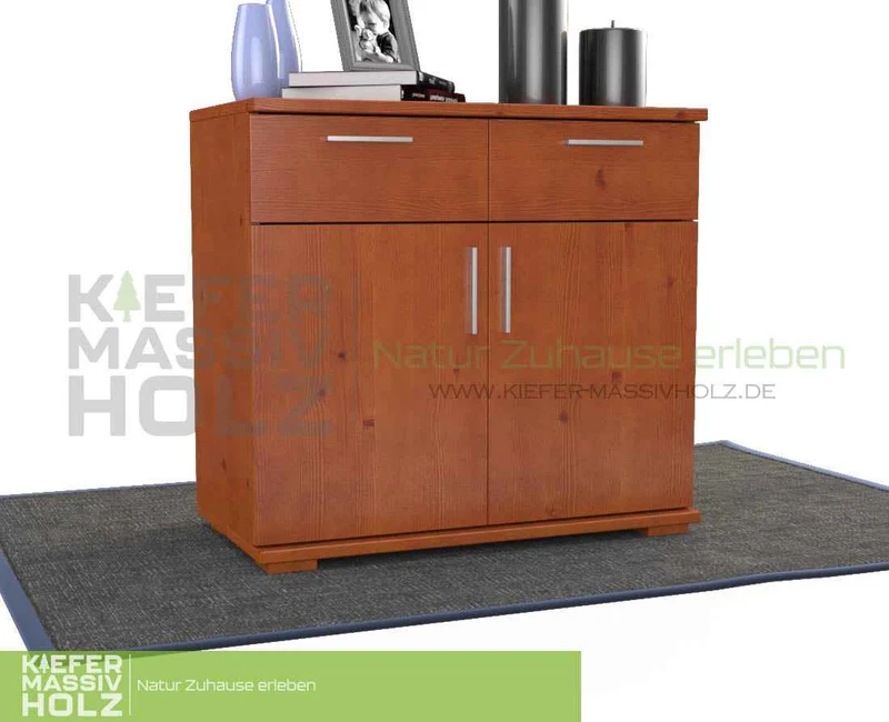 Nobis Kommode Massivholz aus 100% Bio Kiefer | 2-Türig mit 2 Schubladen für stilvolles Wohnen