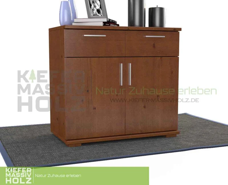 Nobis Kommode Massivholz aus 100% Bio Kiefer | 2-Türig mit 2 Schubladen für stilvolles Wohnen