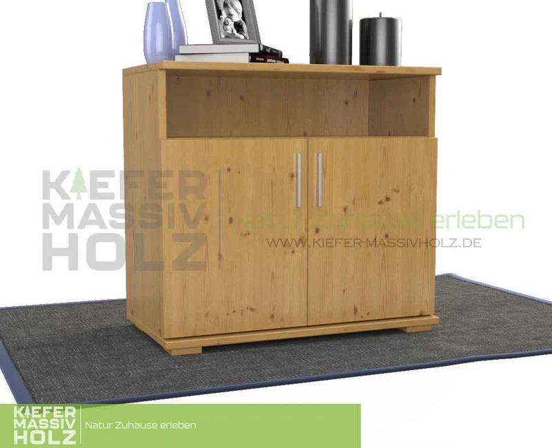 Nobis Kommode Sideboard Bio Kiefer Massivholz | 2-Türig mit Regalfach | 100% Natürliches Design