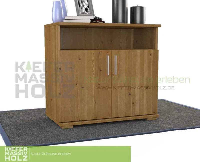 Nobis Kommode Sideboard Bio Kiefer Massivholz | 2-Türig mit Regalfach | 100% Natürliches Design