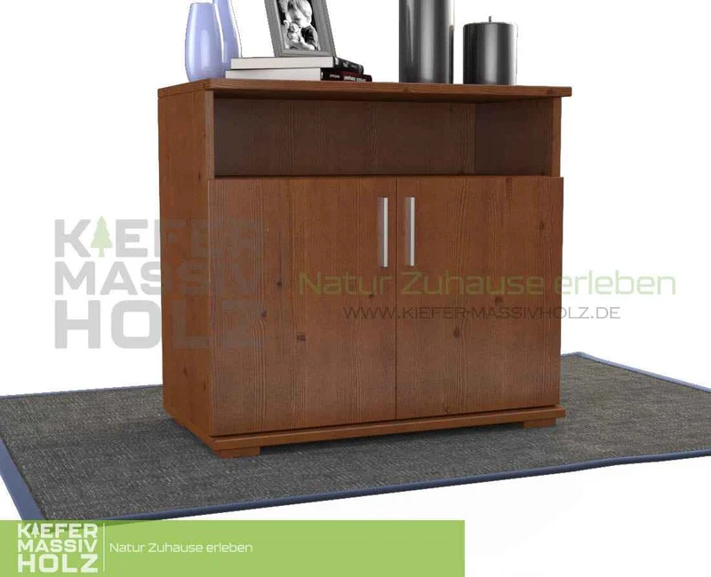 Nobis Kommode Sideboard Bio Kiefer Massivholz | 2-Türig mit Regalfach | 100% Natürliches Design