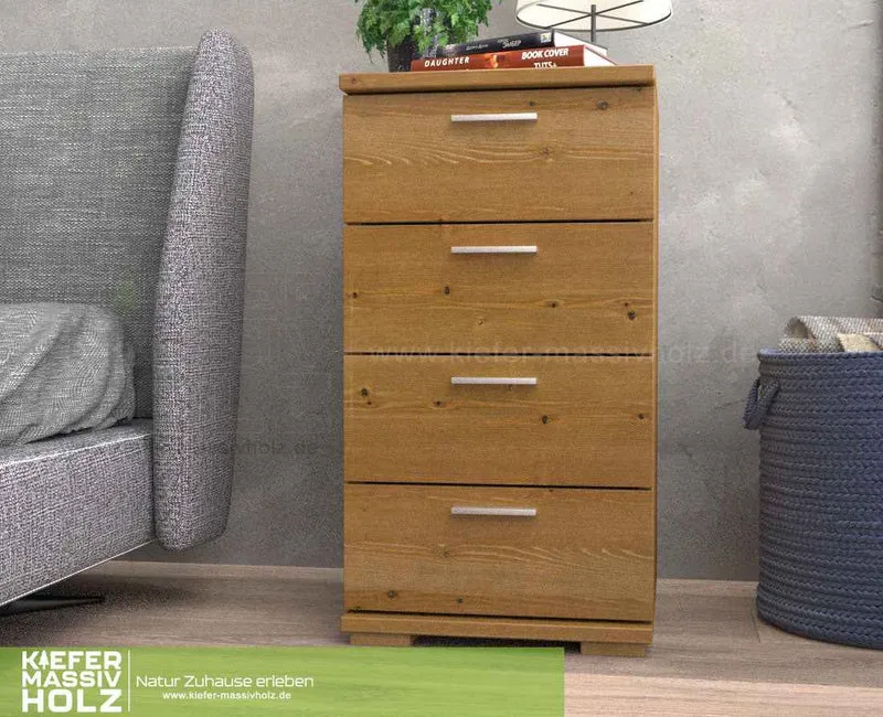 Nobis Schubladenkommode Bio Kiefer Sideboard | 4-Schubladen | 74cm hoch | 100% Massivholz