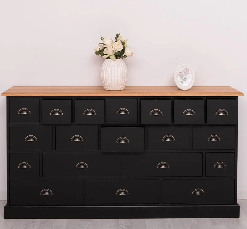 Apothekerschrank aus Massivholz im Landhausstil mit 19 Schubladen mit Eichentop