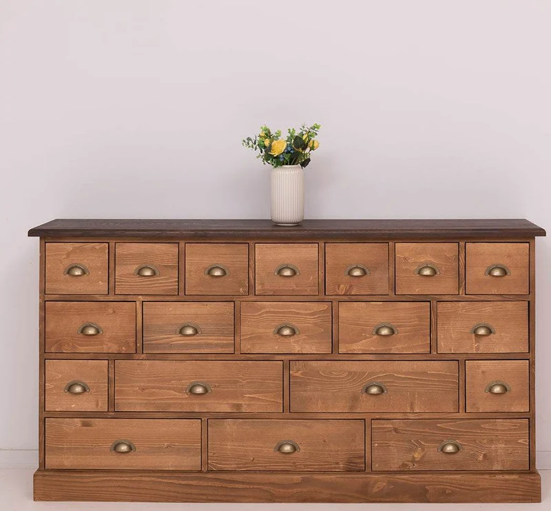 Apothekerschrank aus Massivholz im Landhausstil mit 19 Schubladen mit Eichentop