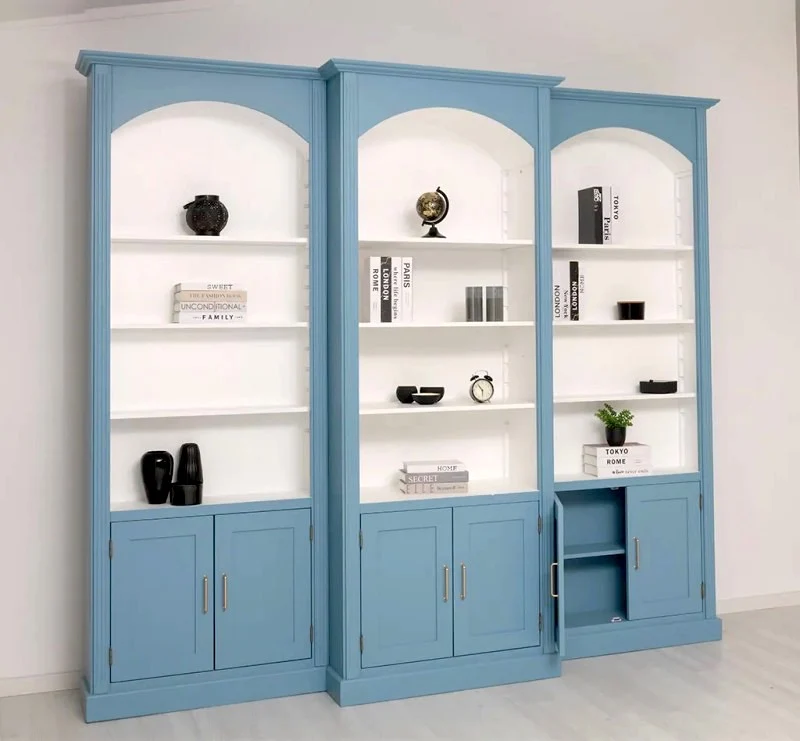 Gewölbte Wohnwand aus Massivholz - 250 cm hohe Bücherwand - Bibliothek