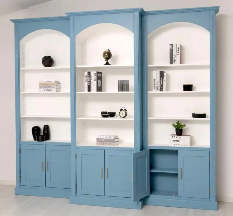 Gewölbte Wohnwand aus Massivholz - 250 cm hohe Bücherwand - Bibliothek