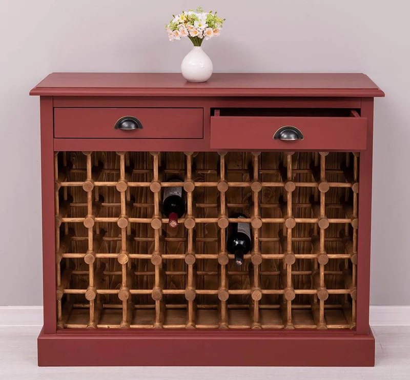 Vintage Weinschrank aus Massivholz mit zwei Schubladen