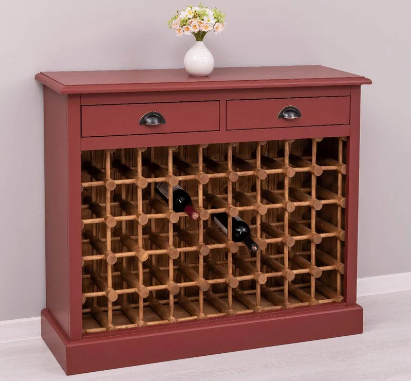 Vintage Weinschrank aus Massivholz mit zwei Schubladen