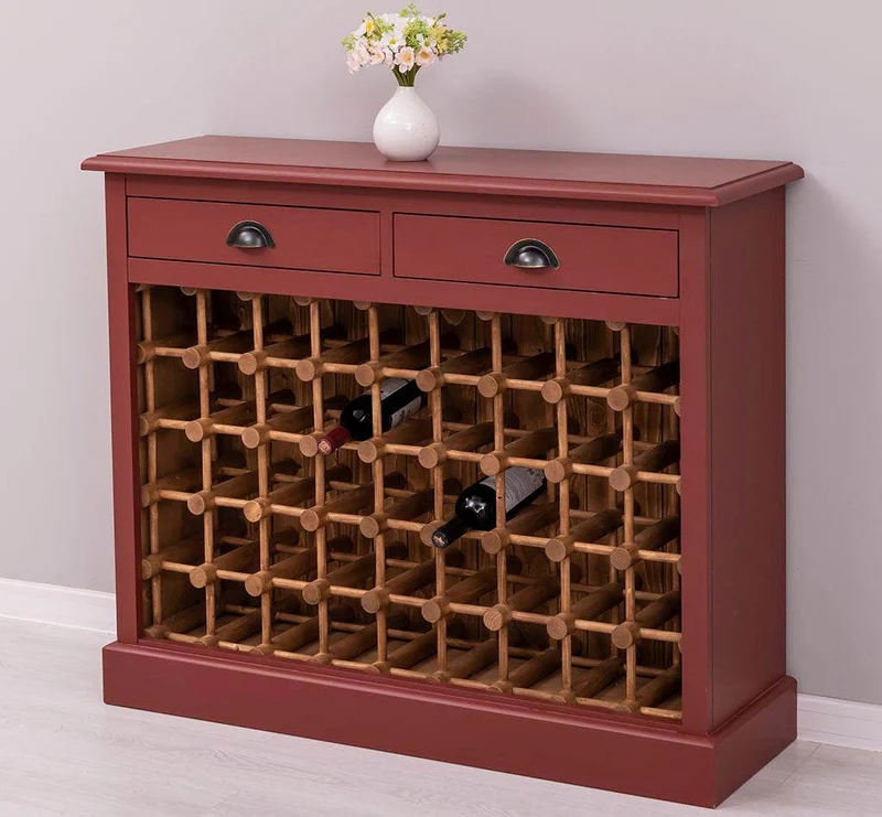 Vintage Weinschrank aus Massivholz mit zwei Schubladen