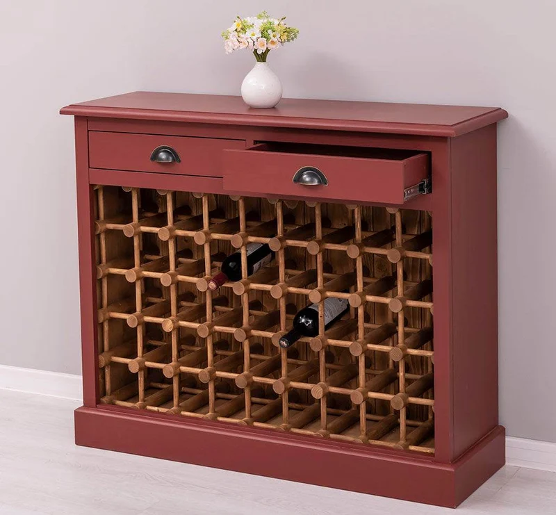 Vintage Weinschrank aus Massivholz mit zwei Schubladen