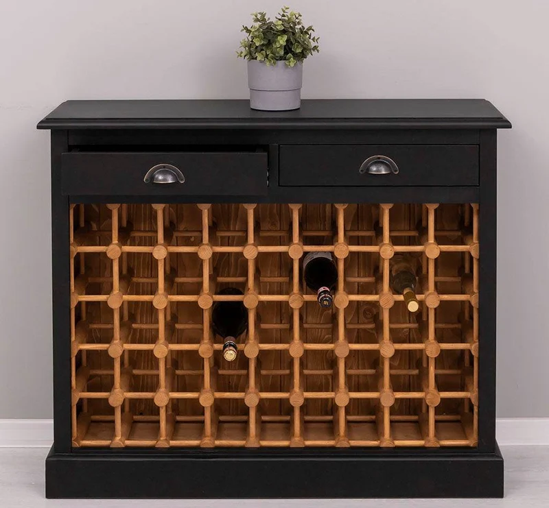 Vintage Weinschrank aus Massivholz mit zwei Schubladen
