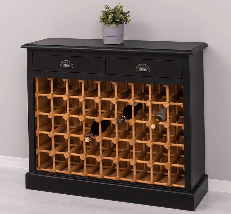 Vintage Weinschrank aus Massivholz mit zwei Schubladen