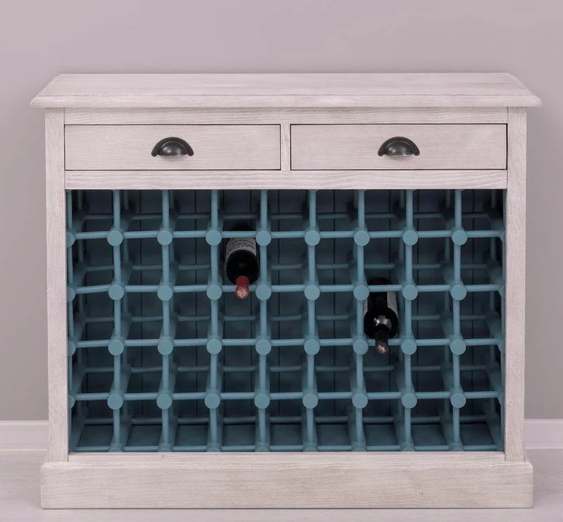 Vintage Weinschrank aus Massivholz mit zwei Schubladen