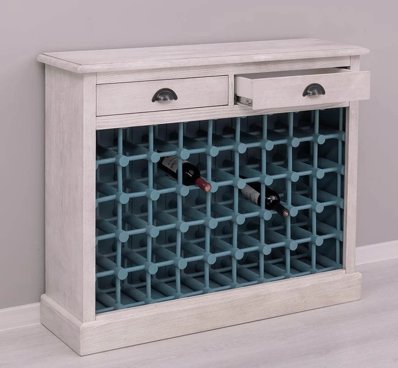 Vintage Weinschrank aus Massivholz mit zwei Schubladen
