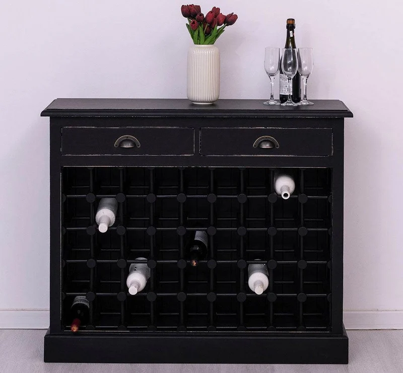 Vintage Weinschrank aus Massivholz mit zwei Schubladen