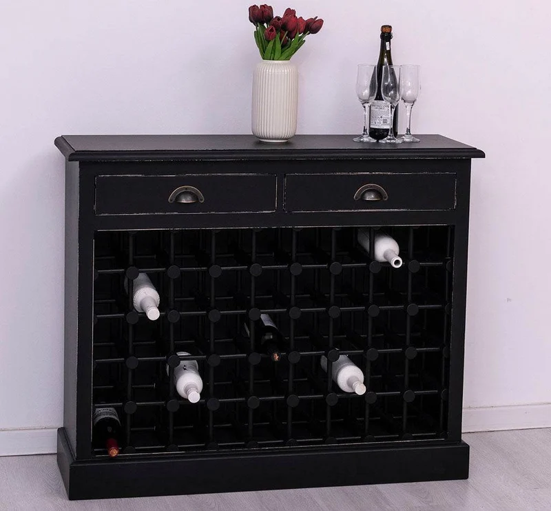 Vintage Weinschrank aus Massivholz mit zwei Schubladen