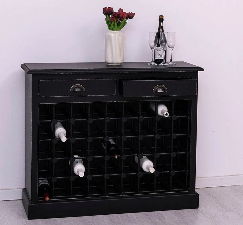 Vintage Weinschrank aus Massivholz mit zwei Schubladen