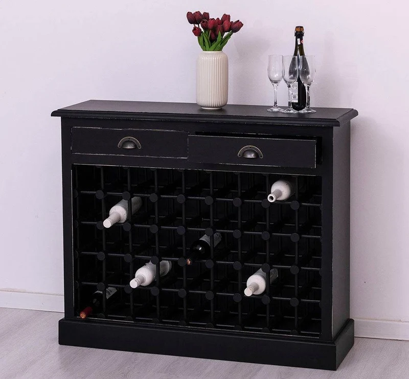 Vintage Weinschrank aus Massivholz mit zwei Schubladen