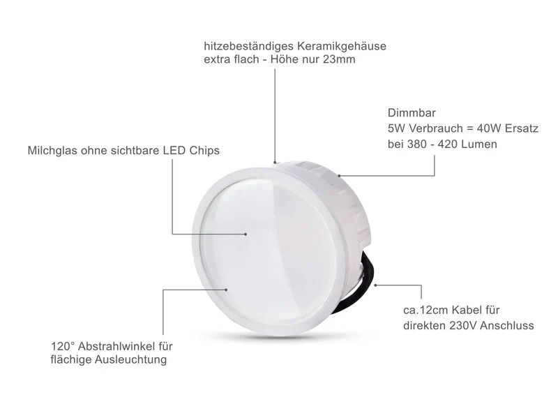 LED Einbaustrahler Flach IP65 - Edelstahl gebürstet Eckig 5W Dimmbar 120° - Fora