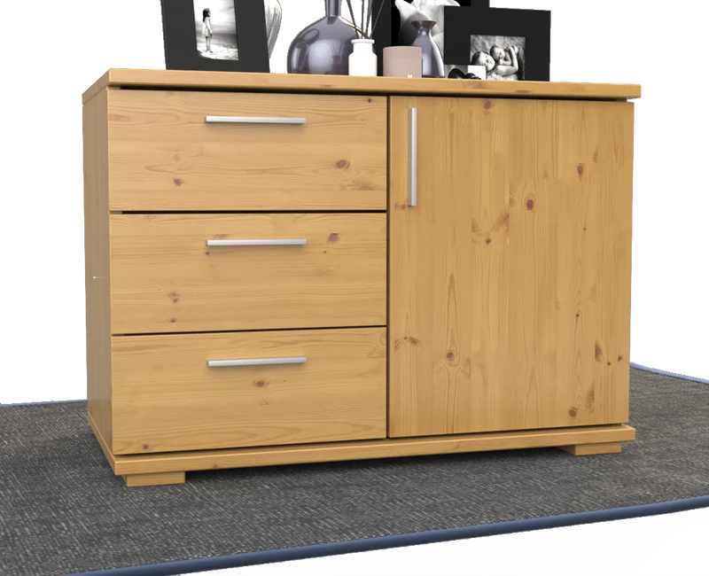 Nobis Kommode Bio Kiefer Massivholz 1-türig mit 3 Schubladen - 57 cm