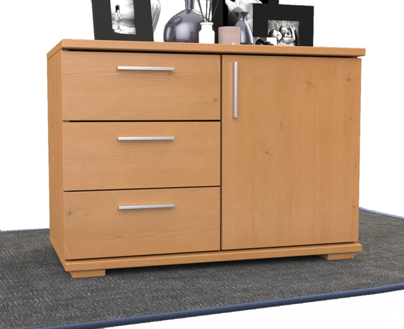 Nobis Kommode Bio Kiefer Massivholz 1-türig mit 3 Schubladen - 57 cm