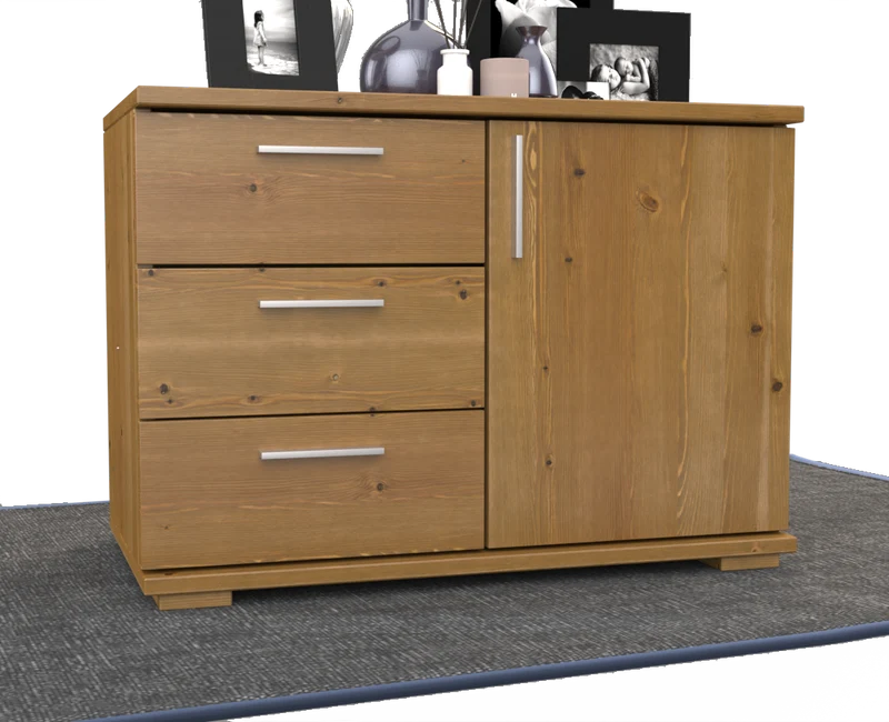 Nobis Kommode Bio Kiefer Massivholz 1-türig mit 3 Schubladen - 57 cm