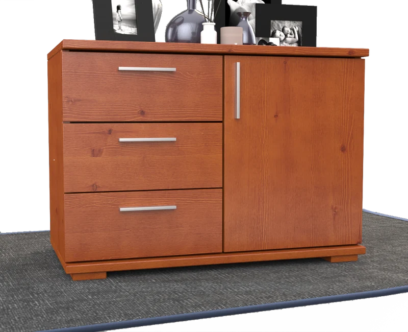 Nobis Kommode Bio Kiefer Massivholz 1-türig mit 3 Schubladen - 57 cm