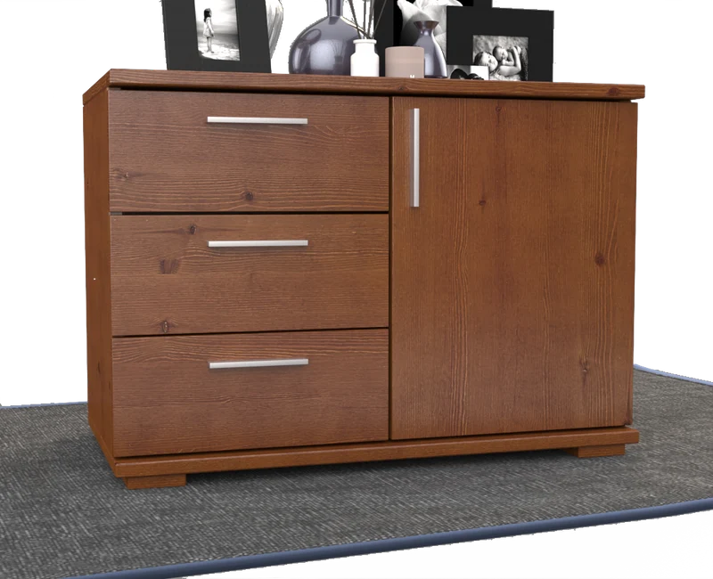 Nobis Kommode Bio Kiefer Massivholz 1-türig mit 3 Schubladen - 57 cm