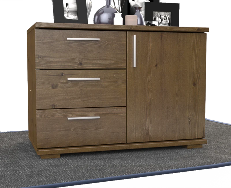 Nobis Kommode Bio Kiefer Massivholz 1-türig mit 3 Schubladen - 57 cm