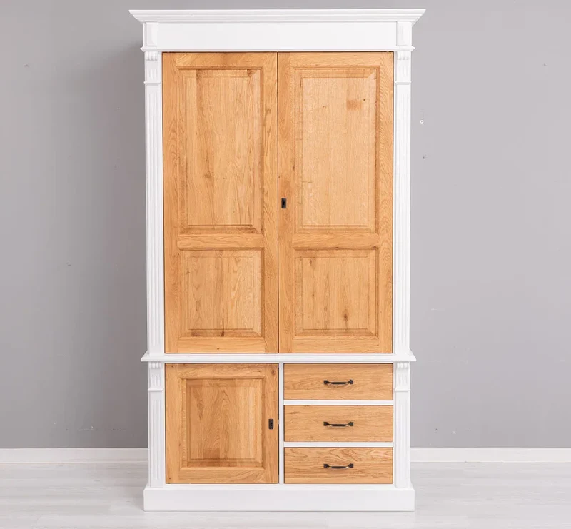 Schmaler Kleiderschrank aus Massivholz mit drei Schubladen