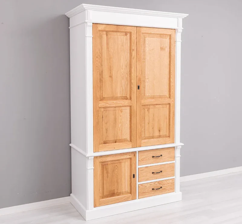 Schmaler Kleiderschrank aus Massivholz mit drei Schubladen