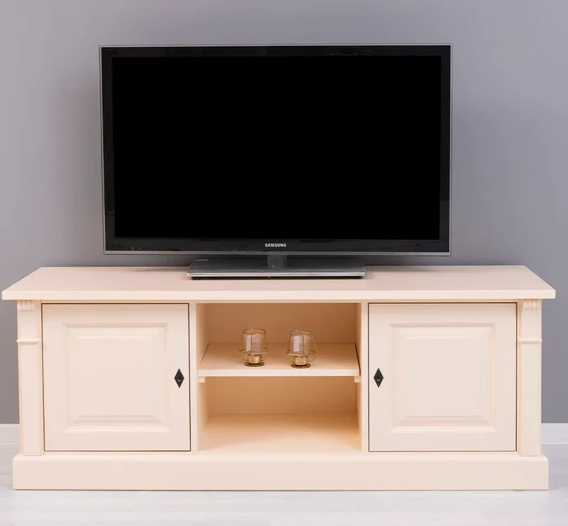 Zweitüriges TV-Board aus Massivholz - Lowboard mit offener Mitte