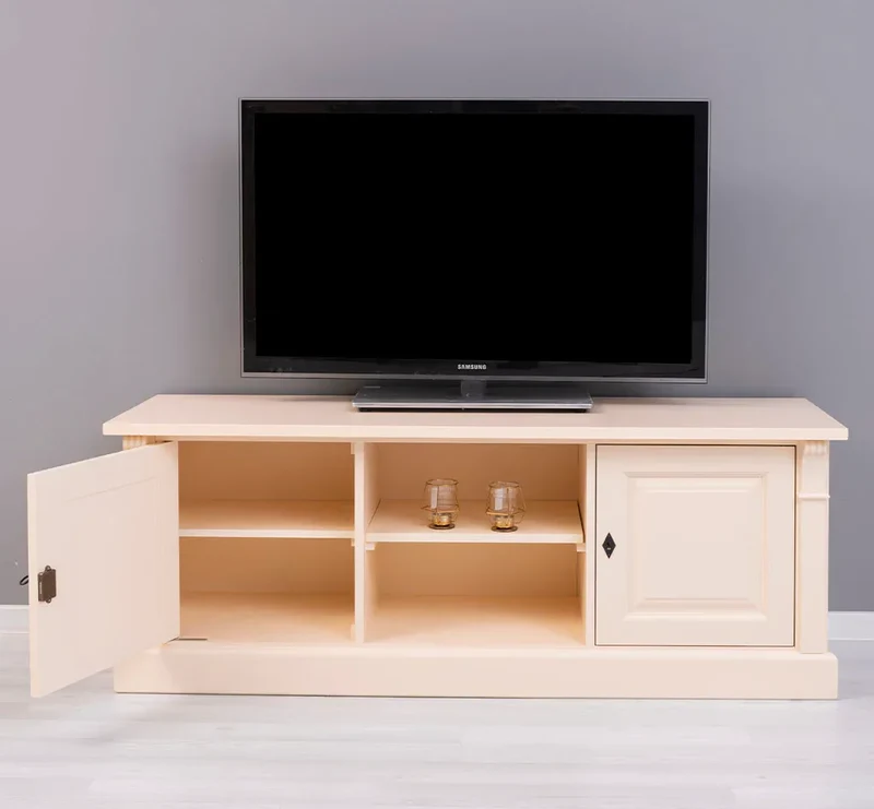 Zweitüriges TV-Board aus Massivholz - Lowboard mit offener Mitte