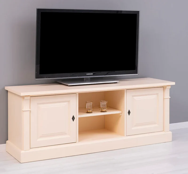 Zweitüriges TV-Board aus Massivholz - Lowboard mit offener Mitte