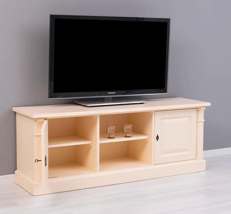 Zweitüriges TV-Board aus Massivholz - Lowboard mit offener Mitte