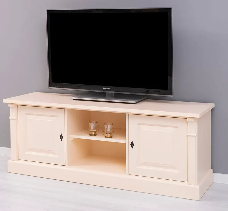 Zweitüriges TV-Board aus Massivholz - Lowboard mit offener Mitte
