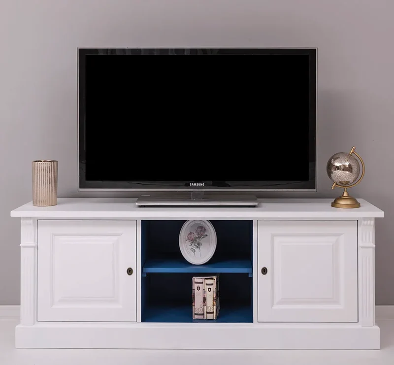 Zweitüriges TV-Board aus Massivholz - Lowboard mit offener Mitte