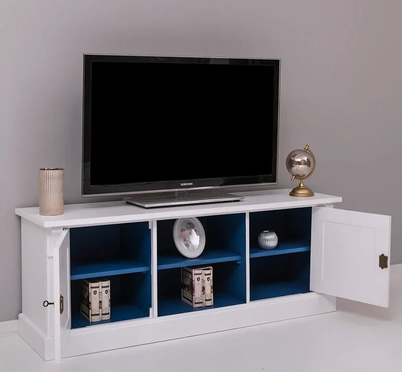 Zweitüriges TV-Board aus Massivholz - Lowboard mit offener Mitte