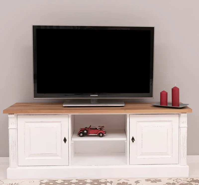 Zweitüriges TV-Board aus Massivholz - Lowboard mit offener Mitte
