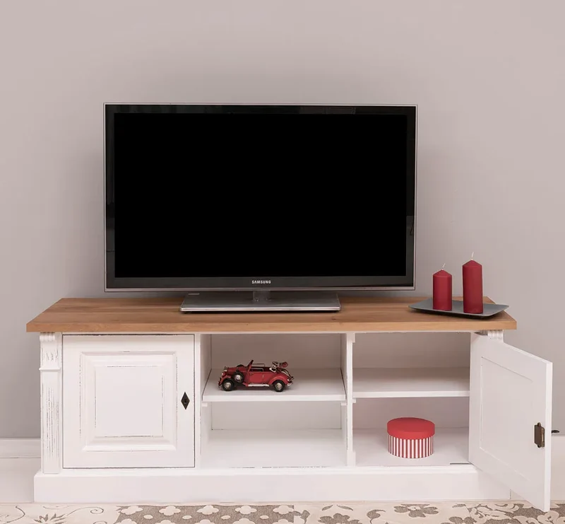 Zweitüriges TV-Board aus Massivholz - Lowboard mit offener Mitte