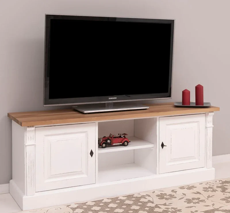 Zweitüriges TV-Board aus Massivholz - Lowboard mit offener Mitte